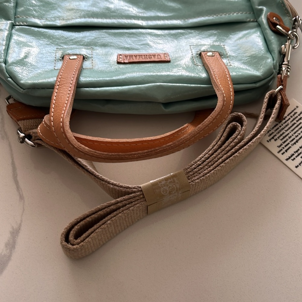 Structured Blue and Green Tote with Metallic Finish - Picture 7 of 8